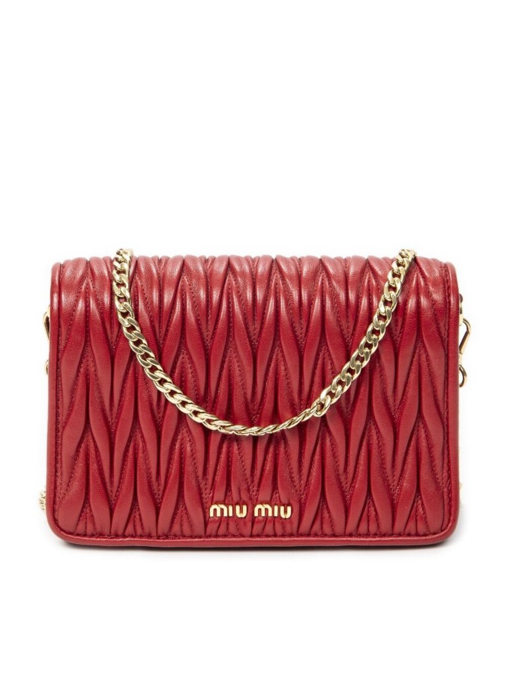 Miu Miu Mini Chain Flap Bag Crossbody Red Nappa Matelasse Leather